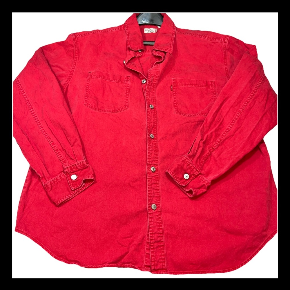 Vintage Levi’s jeans RED Shirt Men’s XL Button Long Sleeve Cotton Canvas Pockets